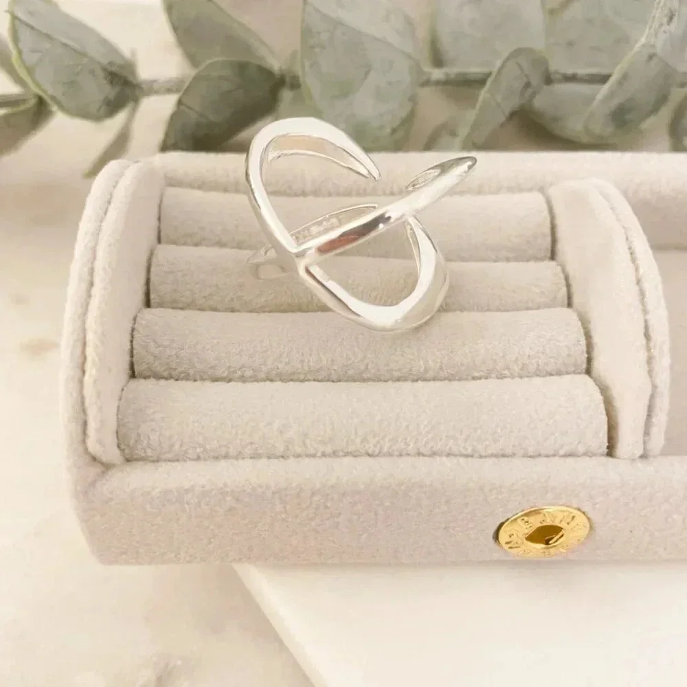 925 Sterling Silver X Ring Chunky Ring Bold Statement Ring Criss Cross Ring